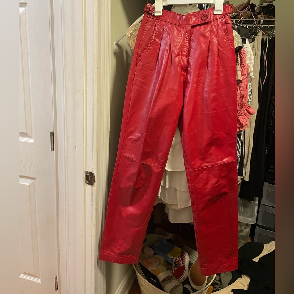High-waist Red Leather Pants - Vintage